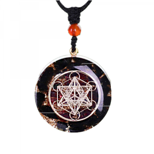 Obsidian Amulet Metatron’s Cube Orgone Necklace