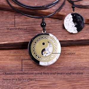 Yin And Yang Necklace Tai Chi Pendant Howlite And Obsidian 2
